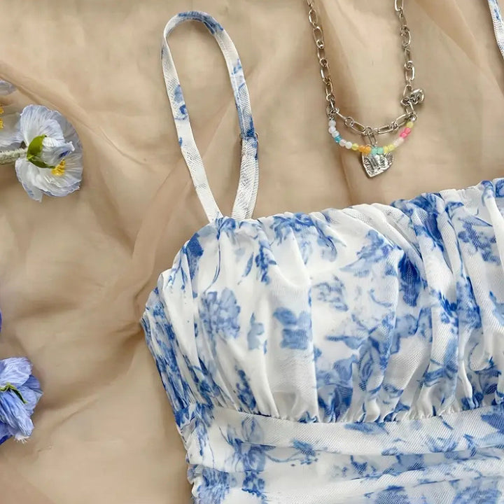 Women's Boho Floral Print Mini Dress Spaghetti Strap