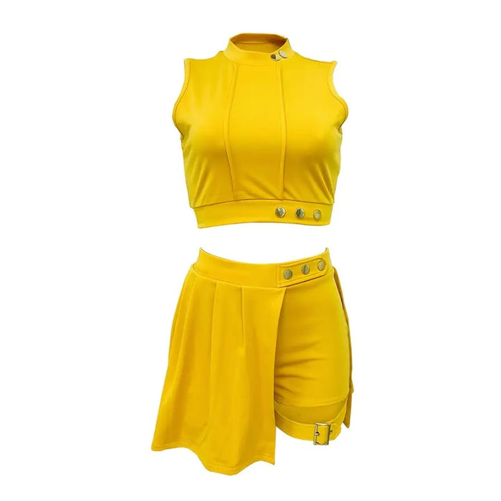 Women's 2 Piece Outfits Skirt Sets Summer Sleeveless Crop Top Pleated Short Mini Skirt