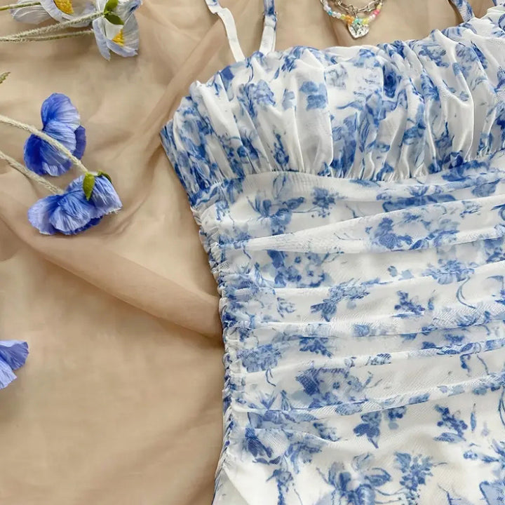 Women's Boho Floral Print Mini Dress Spaghetti Strap