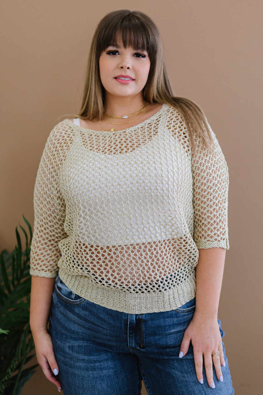 GeeGee Gracefully Golden Full Size Run Openwork Sweater