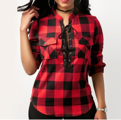 Tops And Blouses Casual Plaid Shirts Long Sleeve Office Women Blouse