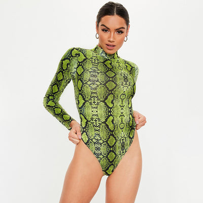 Snakeskin Leopard Slim Long Sleeve Bodysuit