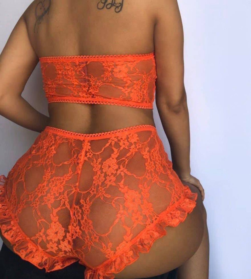 Slim lace bandeau set - Dignitestore Orange / M Set