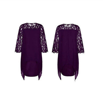 Lace Splicing Chiffon Dress With Irregular Hem With Seven Minute Sleeves - Dignitestore Purple / L Lady dress