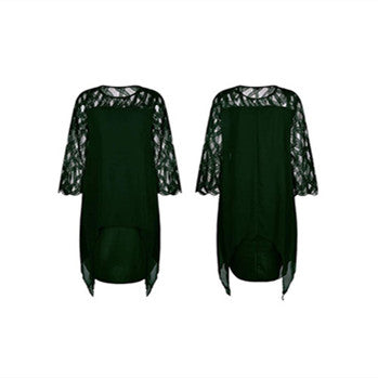 Lace Splicing Chiffon Dress With Irregular Hem With Seven Minute Sleeves - Dignitestore Green / L Lady dress
