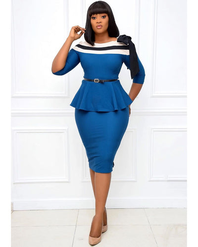 Professional Tight African Dress With Matching Flounces - Dignitestore Blue / S Lady dress
