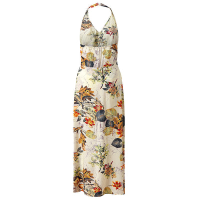 Women's Sleeveless V-neck Waist Irregular Hem Culottes Beach Dress