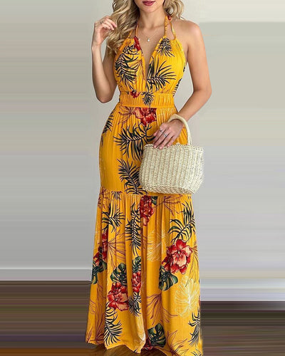 Explosive Ebay New Women's Halter Fashion Printed Dress - Dignitestore Yellow / S Lady dress