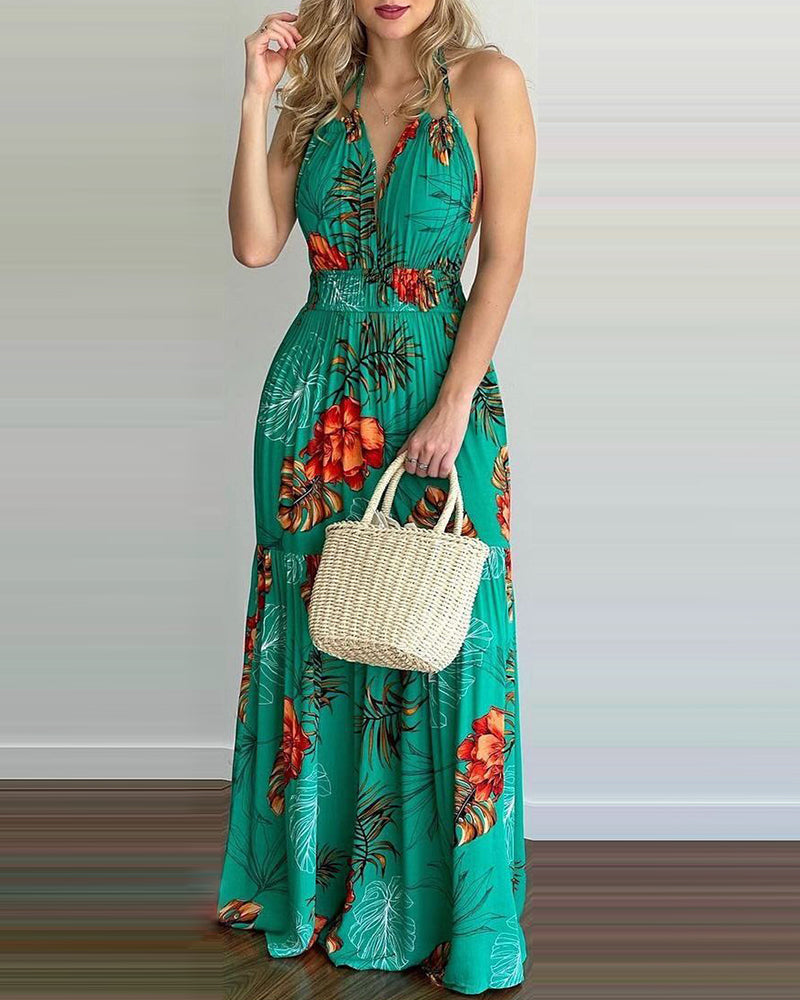 Explosive Ebay New Women's Halter Fashion Printed Dress - Dignitestore Green / S Lady dress