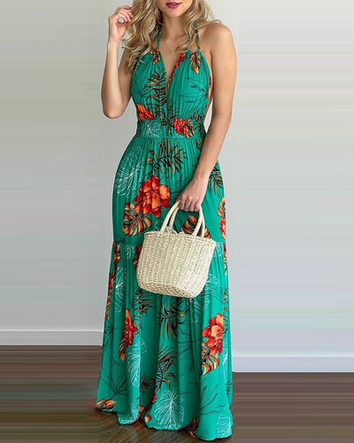 Explosive Ebay New Women's Halter Fashion Printed Dress - Dignitestore Green / S Lady dress