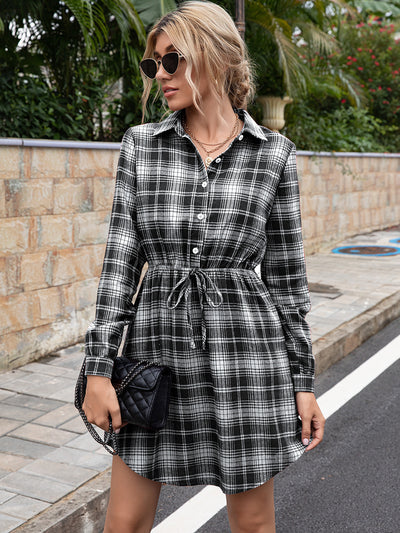 European And American Casual Mid-length Waist Plaid Dress