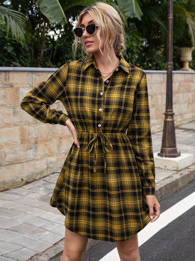 European And American Casual Mid-length Waist Plaid Dress