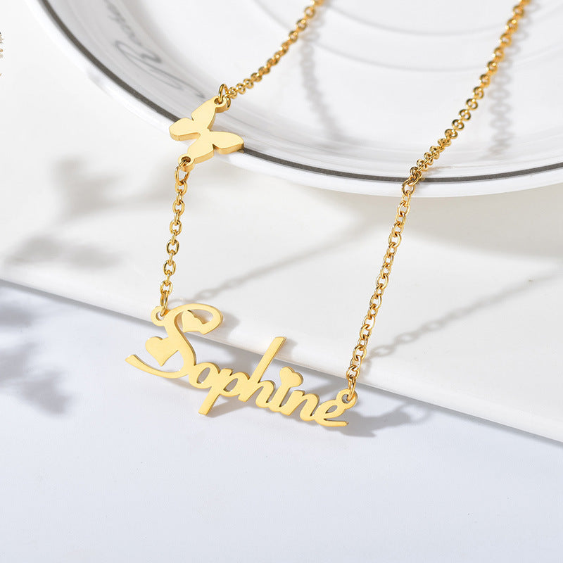 Fashion Custom Stainless Steel Name Necklace with Butterfly for Women