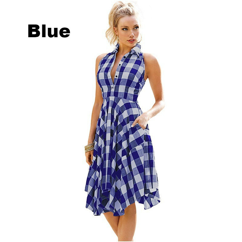 Autumn And Winter Short Plaid Midi Skirt - Dignitestore Blue / S Lady's dress