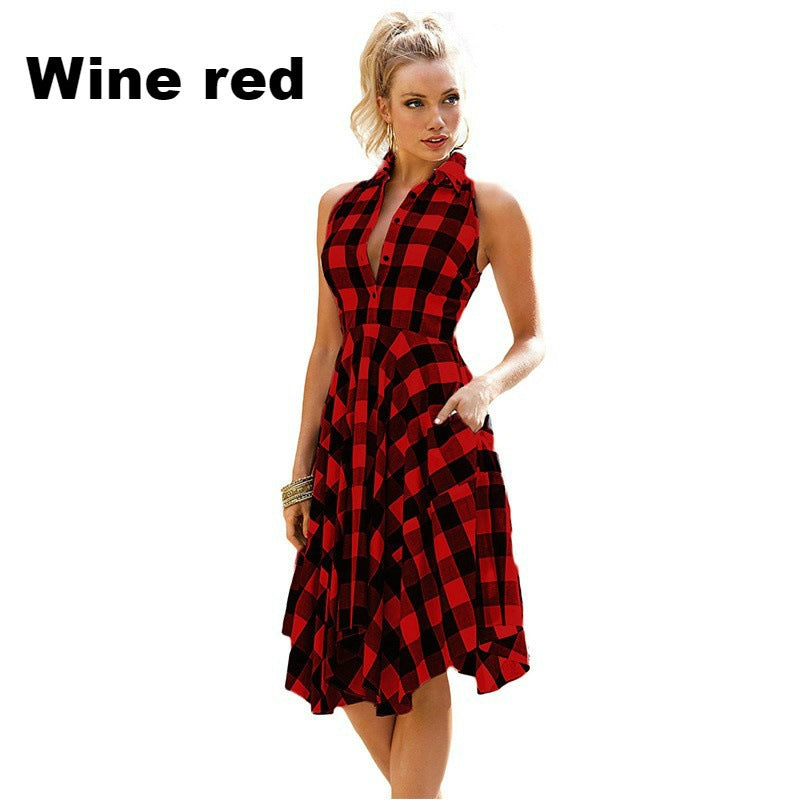 Autumn And Winter Short Plaid Midi Skirt - Dignitestore Wine Red / S Lady's dress