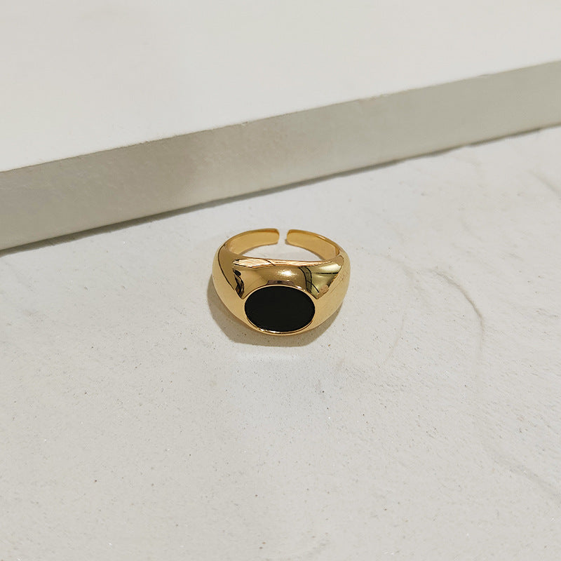 Black Square Oval Ring Stylish And Simple - Dignitestore Gold / Round shape Ring