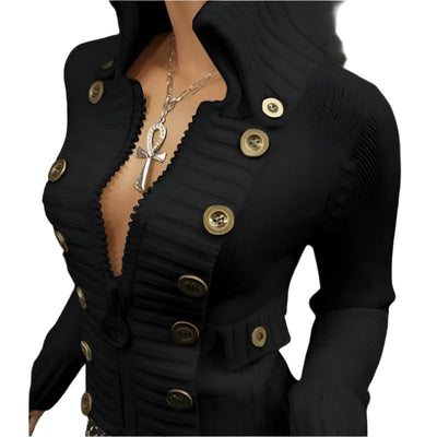 Fashion Stand-Up Collar Solid Color Button Cardigan