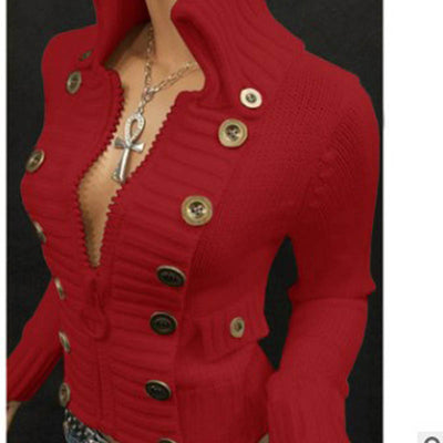 Fashion Stand-Up Collar Solid Color Button Cardigan