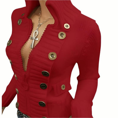 Fashion Stand-Up Collar Solid Color Button Cardigan