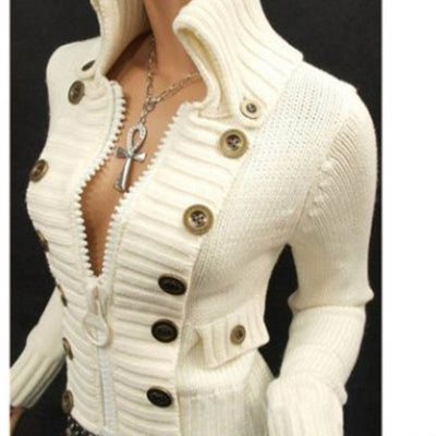 Fashion Stand-Up Collar Solid Color Button Cardigan