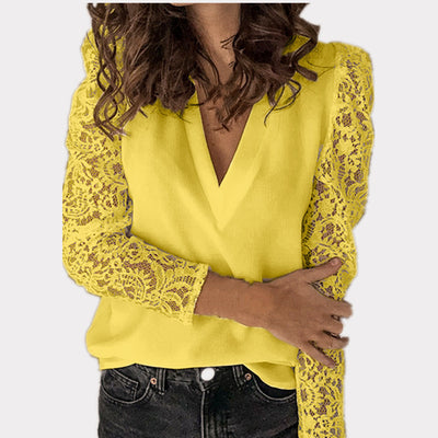 Stitching Lace Long-Sleeved Slim-Fitting Base Blouse For Women's Wear