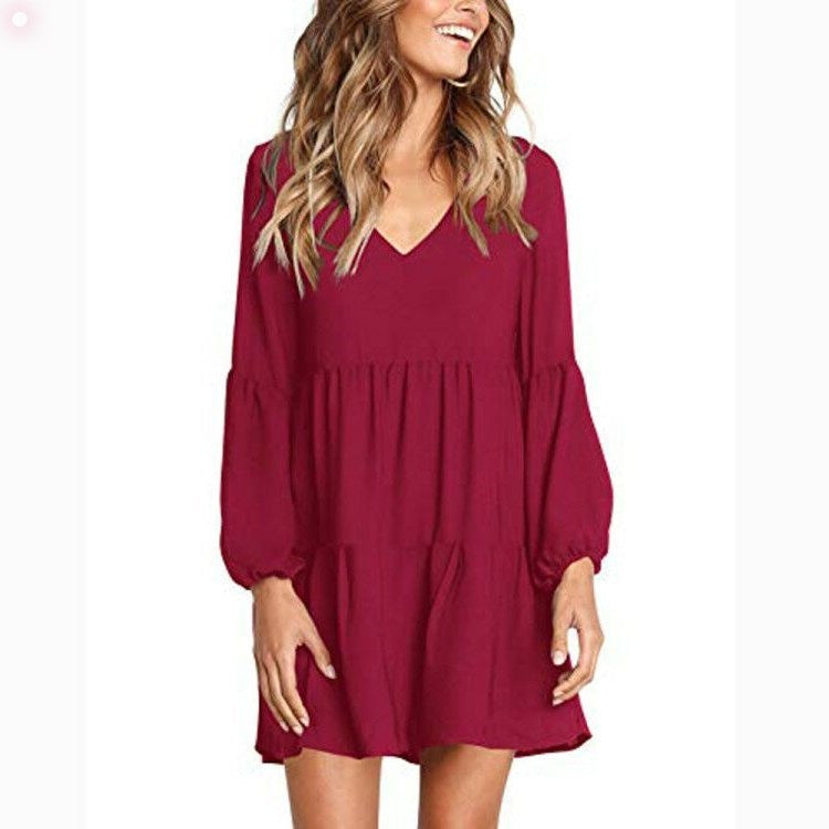 V-neck long sleeve women dress