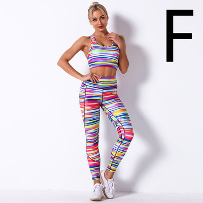 Digital Printing Shockproof Gather Bra Yoga Sports Fitness Suit Set - Dignitestore F / S Leggings