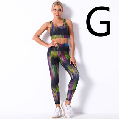Digital Printing Shockproof Gather Bra Yoga Sports Fitness Suit Set - Dignitestore G / S Leggings