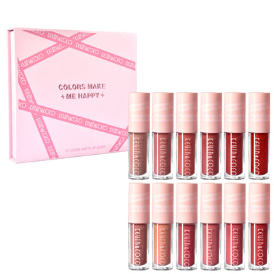 12 Colors Non Stick Cup Lip Gloss Set Waterproof Long Lasting