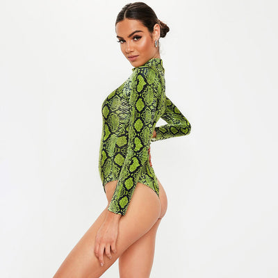 Snakeskin Leopard Slim Long Sleeve Bodysuit