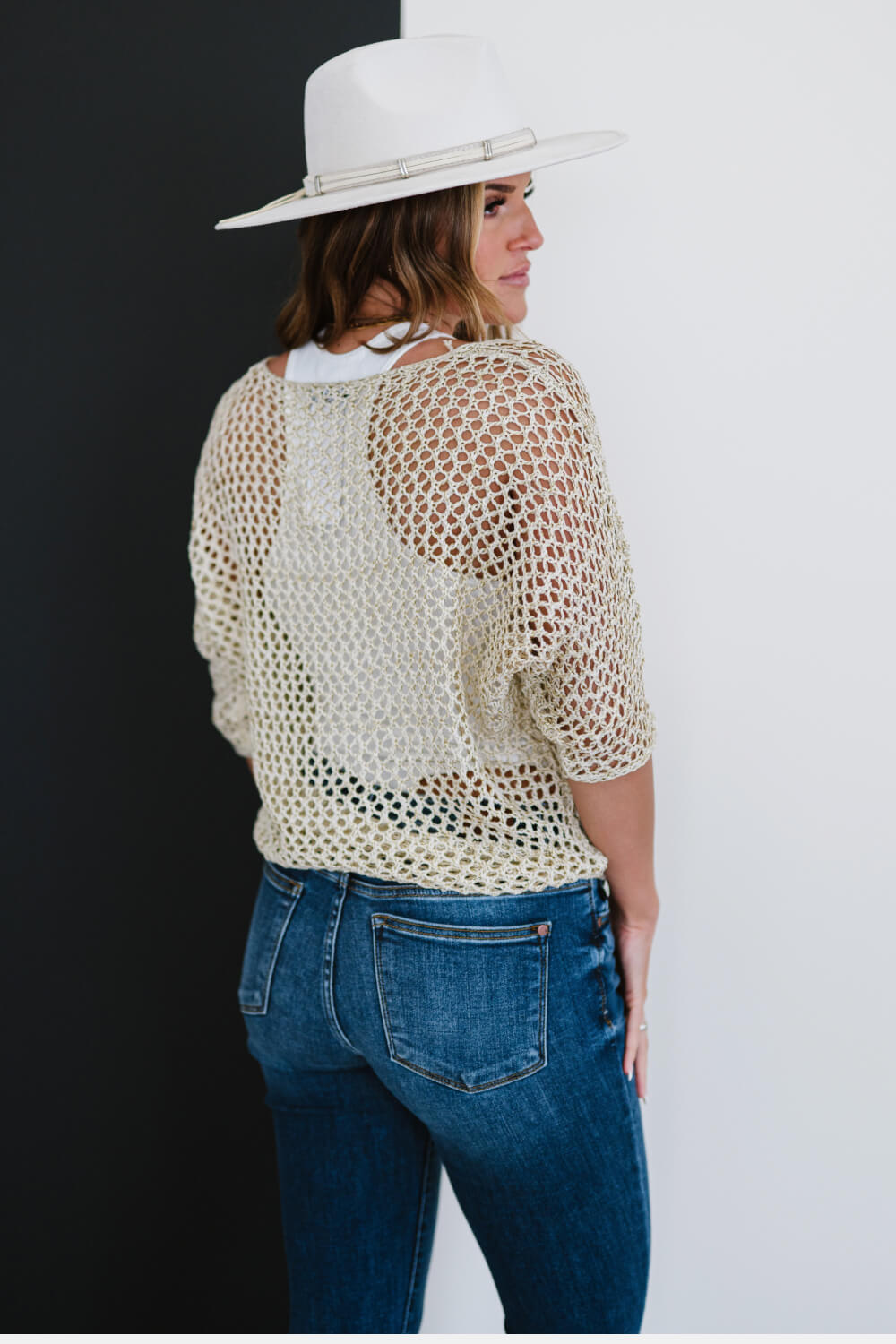 GeeGee Gracefully Golden Full Size Run Openwork Sweater