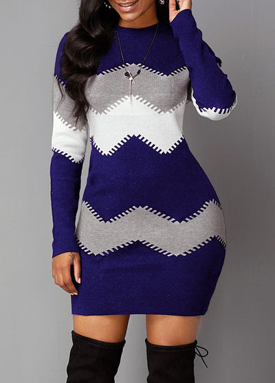 Mid-length Round Neck Long-sleeved Knit Bag Hip Bottoming Dress