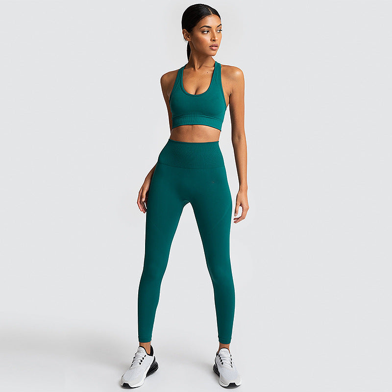 Seamless Gym Set Nylon Woman Sportswear - Dignitestore Forest green / L Suits and Set