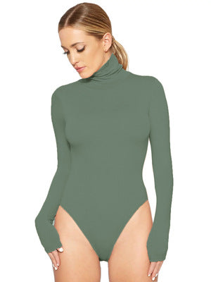 Best selling women 12 color long sleeve high collar Slim jumpsuit winter