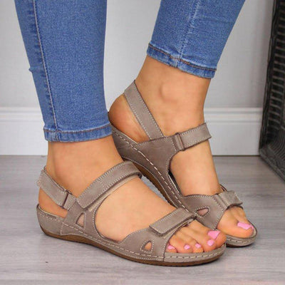 Fish Mouth Flat Wedge Heel Velcro Casual Sandals