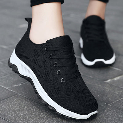 Shoes Women Breathable Flying Woven Soft Soled Running Shoes Lace Up Sneakers Women