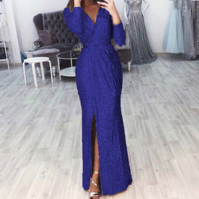 Women's Long Dress Evening Dress Deep V-neck - Dignitestore Blue / S Lady dress