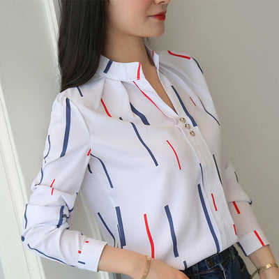 Loose striped stand collar blouse