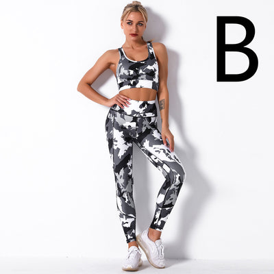 Digital Printing Shockproof Gather Bra Yoga Sports Fitness Suit Set - Dignitestore B / S Leggings