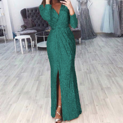 Women's Long Dress Evening Dress Deep V-neck - Dignitestore Green / S Lady dress