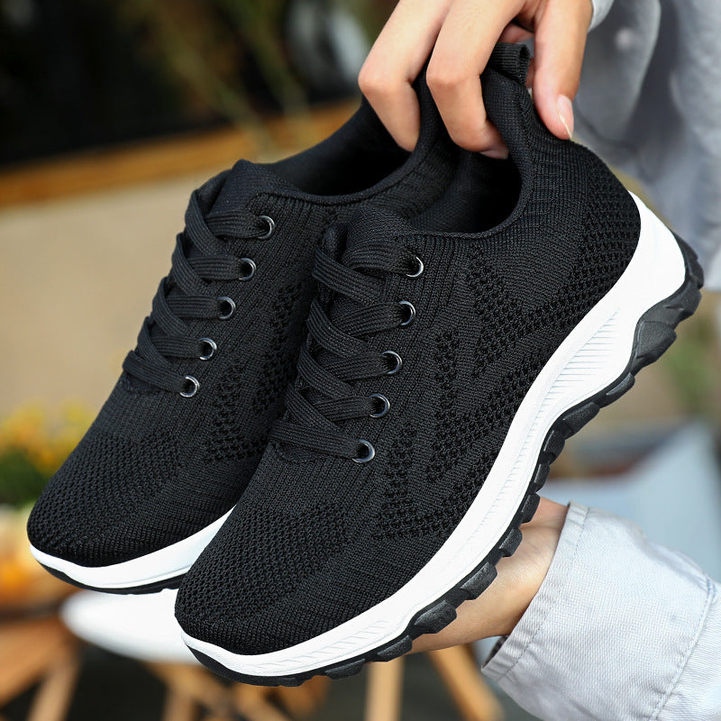 Shoes Women Breathable Flying Woven Soft Soled Running Shoes Lace Up Sneakers Women