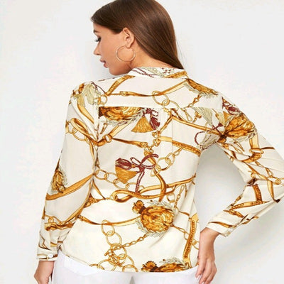 Temperament Printed Long Sleeve Stand Collar Blouse