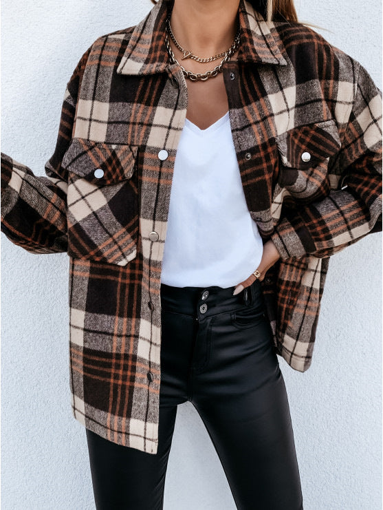 Autumn And Winter Long-Sleeved Plaid Jacket Shirt Jacket