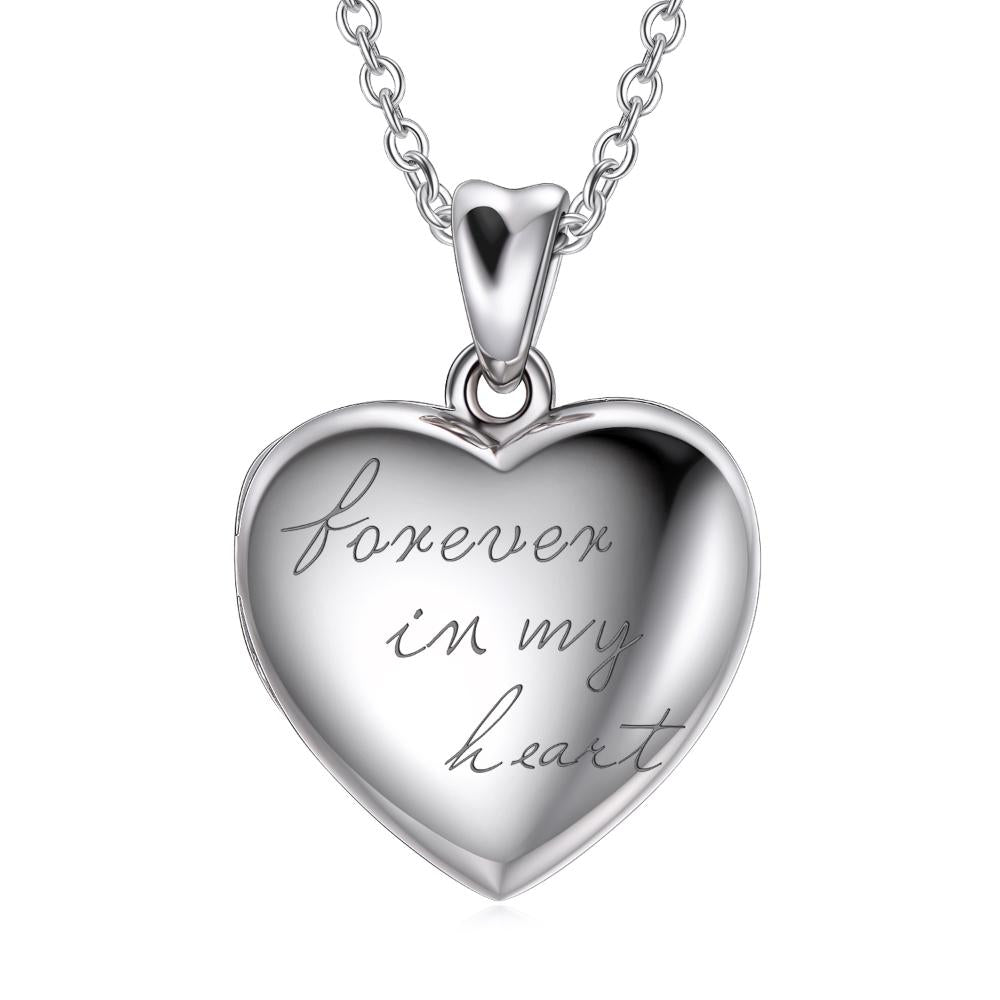 Sterling Silver Heart Locket Necklace Forever in My Heart Photo Locket Pendant Necklace Jewelry