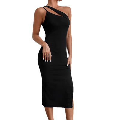 Slit Shoulder Slimming Open Back Dress