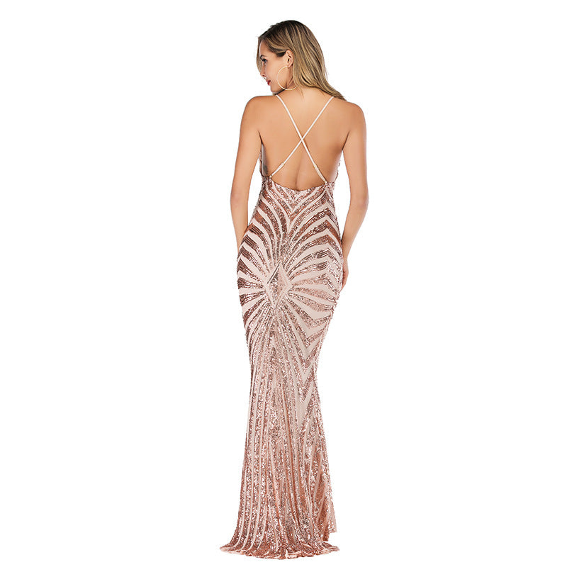 Off-the-shoulder sequin party evening dress