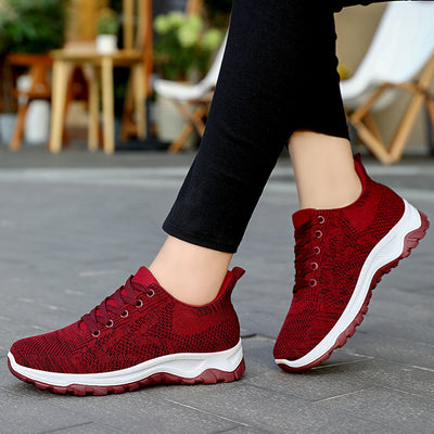 Shoes Women Breathable Flying Woven Soft Soled Running Shoes Lace Up Sneakers Women