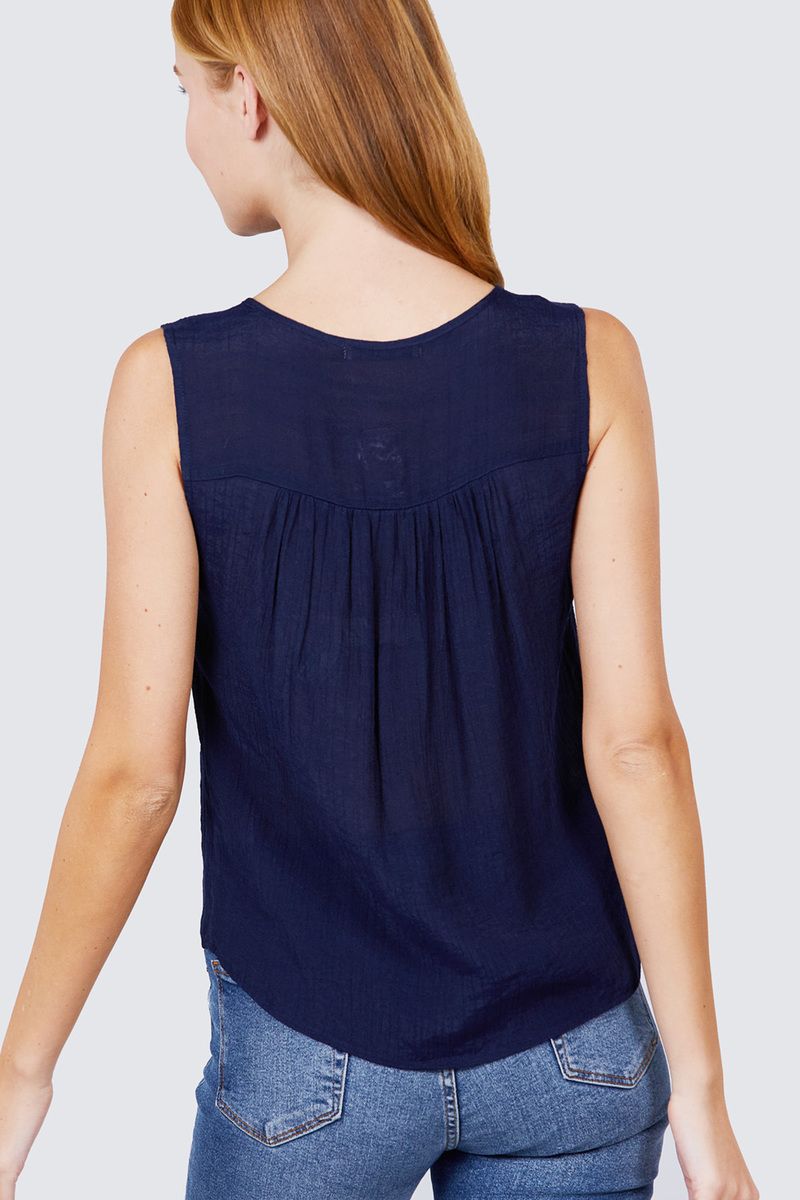 Sleeveless Front Pleats Detail W/button Woven Top - Dignitestore