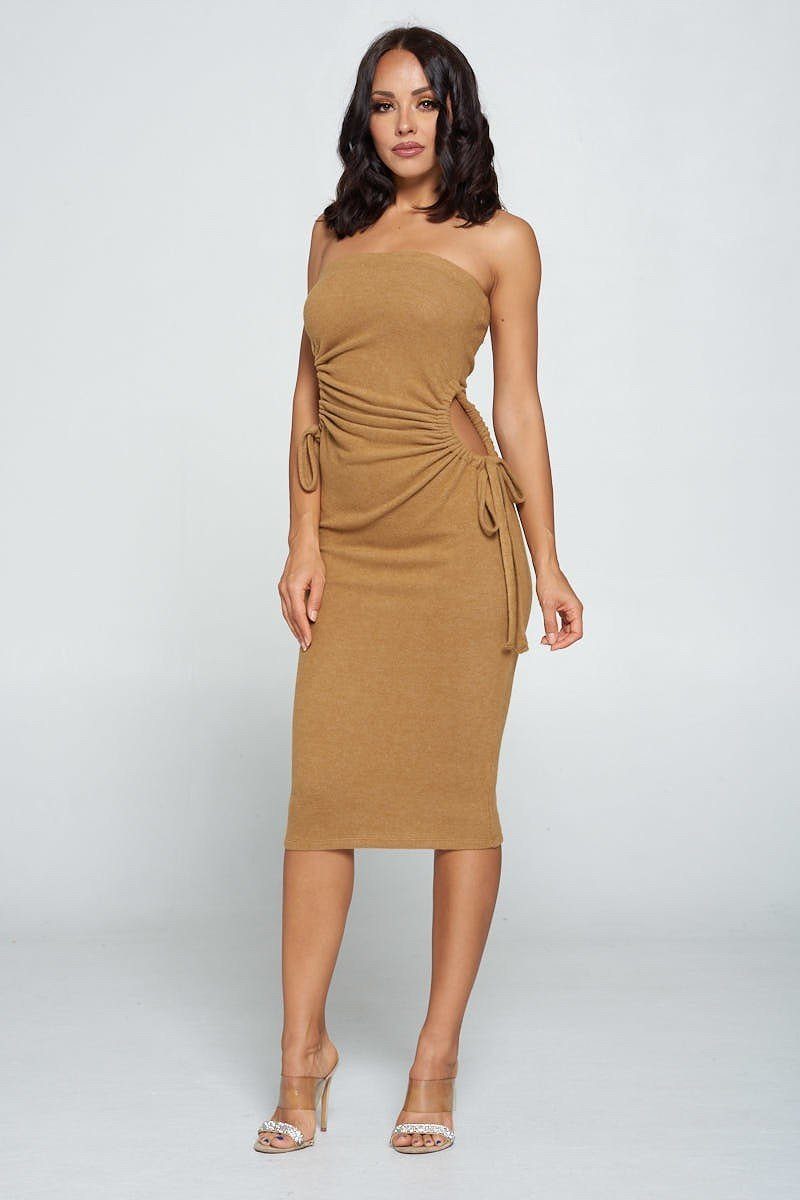 Strapless Solid Color Bodycon Dress - Dignitestore