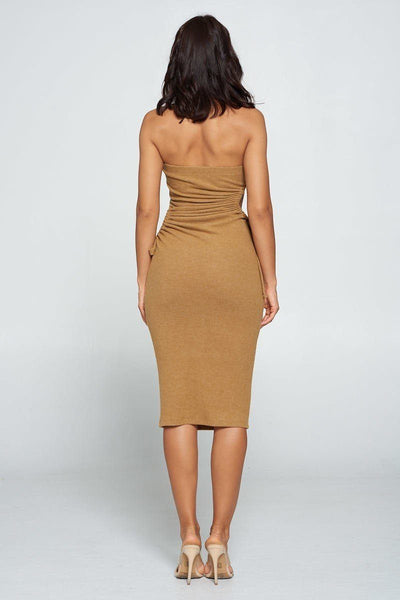 Strapless Solid Color Bodycon Dress - Dignitestore